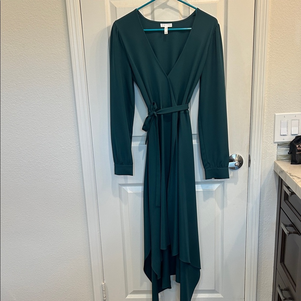 Leith Deep Teal Long Sleeve Wrap Dress